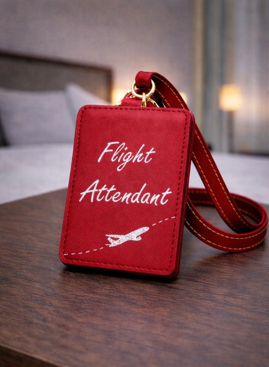 Flight Attendant- Silver Glitter Airplane Design Red