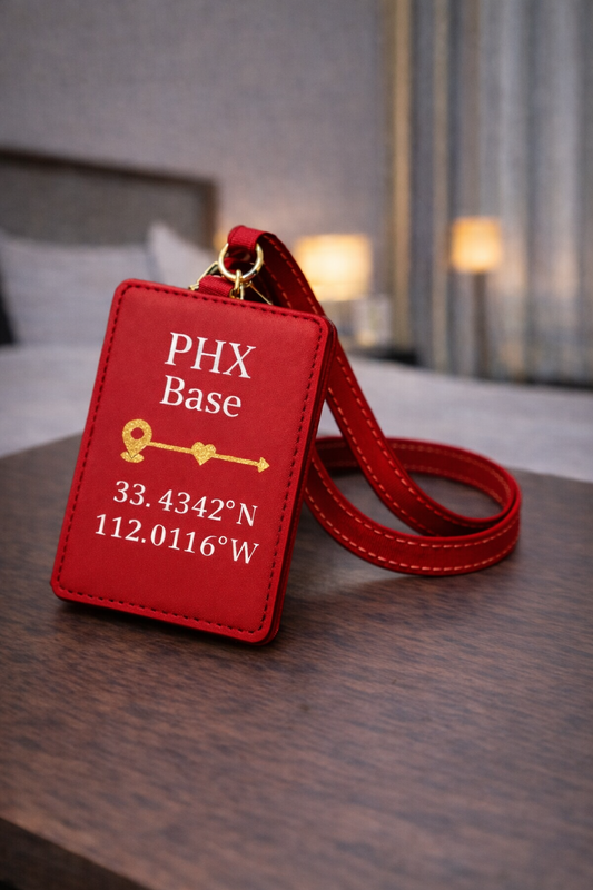 Home Base- Gold glitter Icon & Coordinates Red